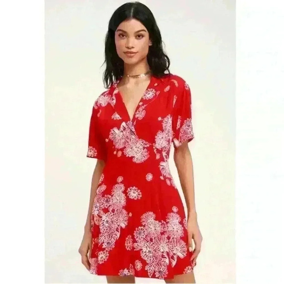 Free People Red Blue Hawaii Mini Dress XXS - Picture 1 of 14
